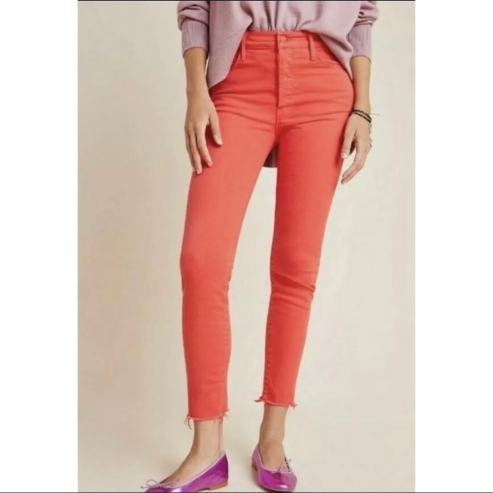 Mother Womens Sz 25 Tomato Red The Stunner Ankle Fray Hem Denim Jeans